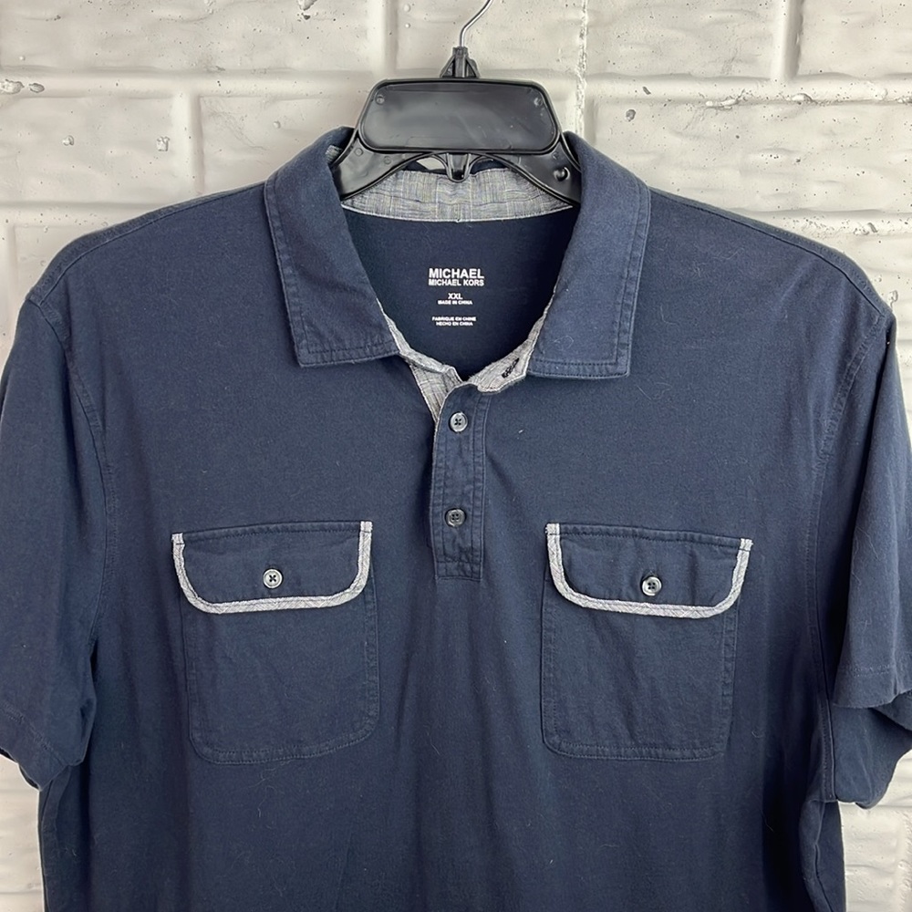 MICHAEL MICHAEL KORS NAVY BLUE POLO TRIMMED TWO POCKETS SIZE XXL - Picture 2 of 10